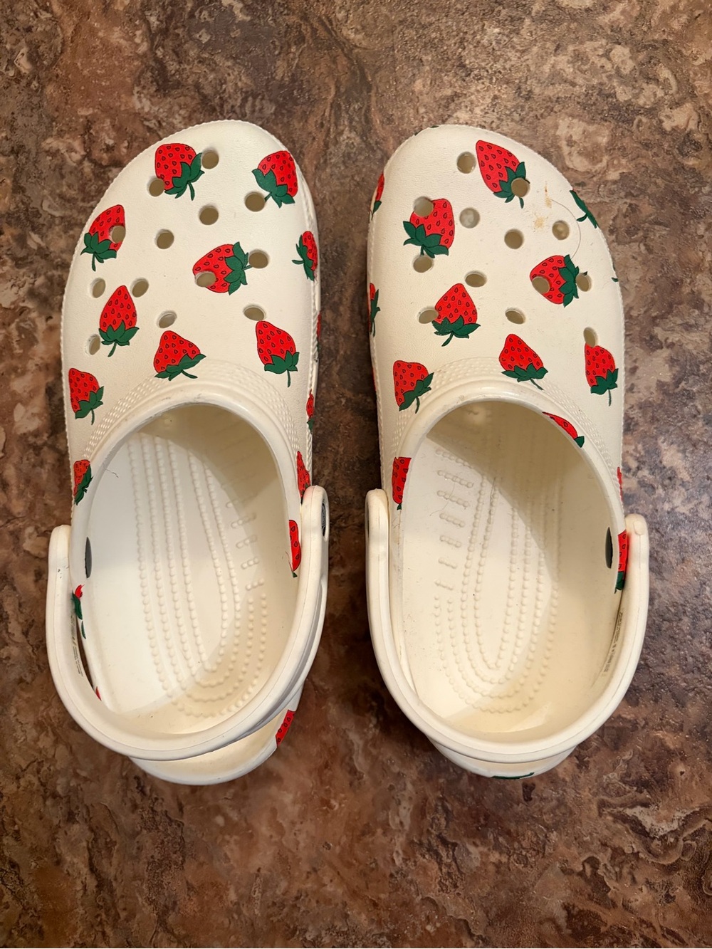 CROCS White Clog Sandals with Red Strawberry Print